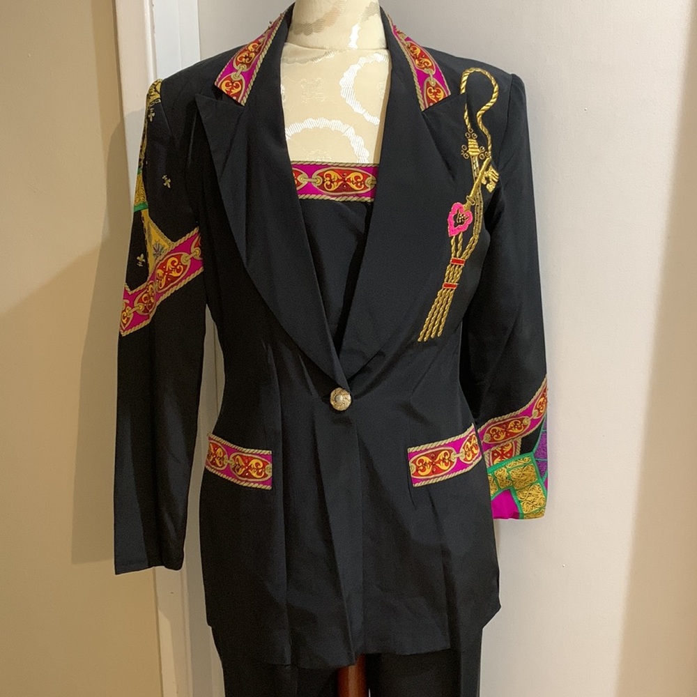 3 pc Vintage SILK Anne French Black Embroidered Seed Beads Stunning Chic Suit 6